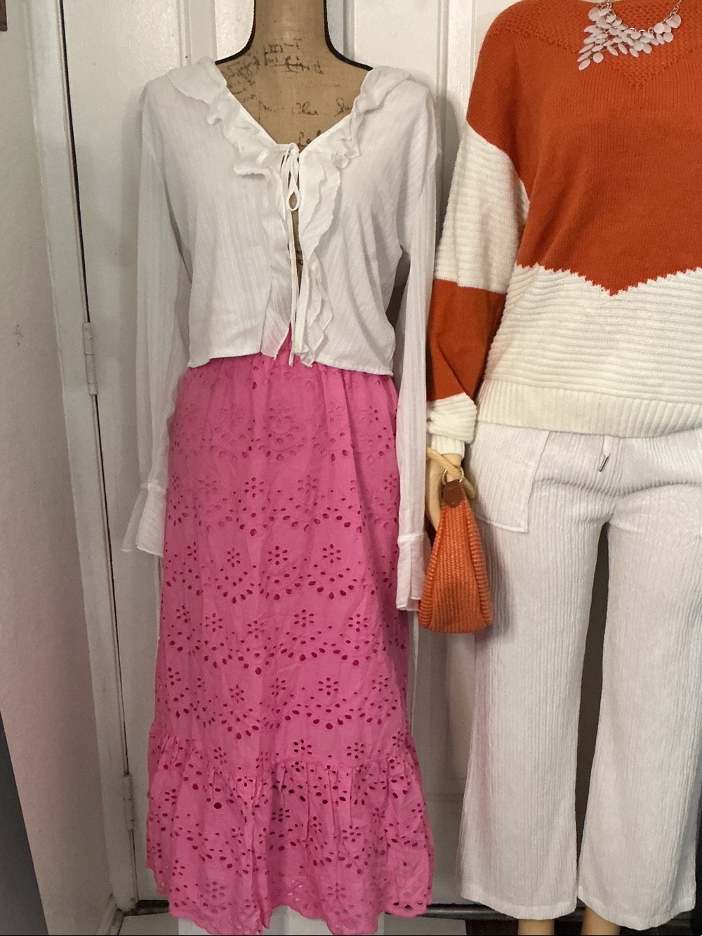 Calypso St. Barth Pink Eyelet Tiered Maxi Skirt